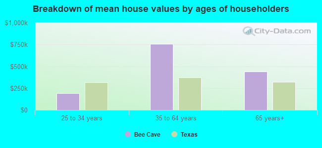 Breakdown of mean house values by ages of householders