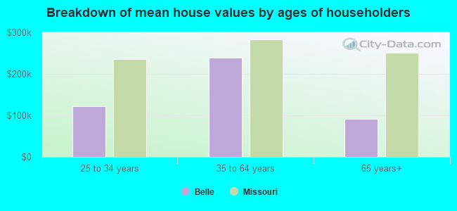 Breakdown of mean house values by ages of householders