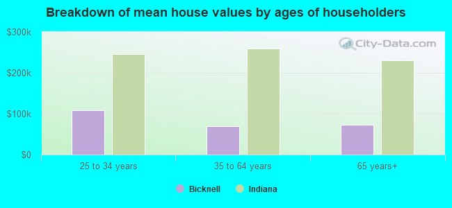 Breakdown of mean house values by ages of householders