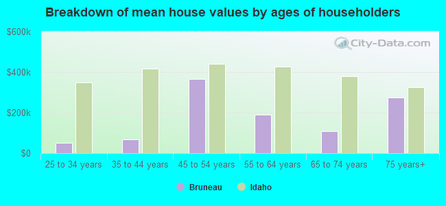 Breakdown of mean house values by ages of householders