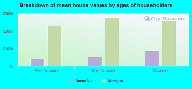 Breakdown of mean house values by ages of householders