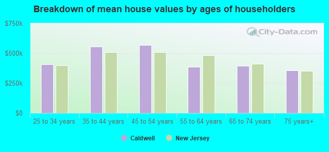 Breakdown of mean house values by ages of householders