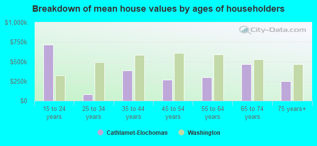 Breakdown of mean house values by ages of householders