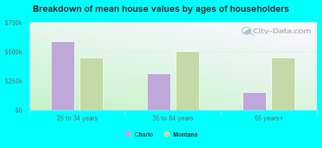 Breakdown of mean house values by ages of householders