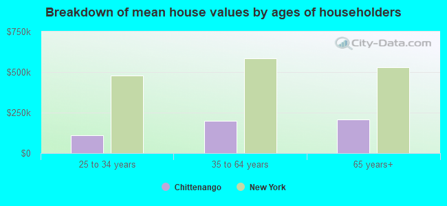 Breakdown of mean house values by ages of householders