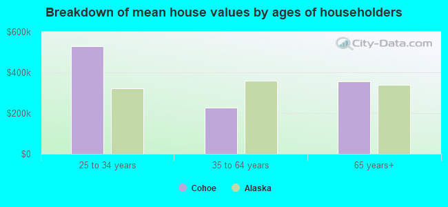 Breakdown of mean house values by ages of householders