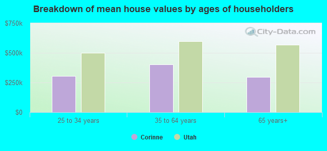 Breakdown of mean house values by ages of householders