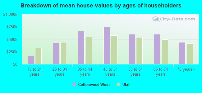 Breakdown of mean house values by ages of householders