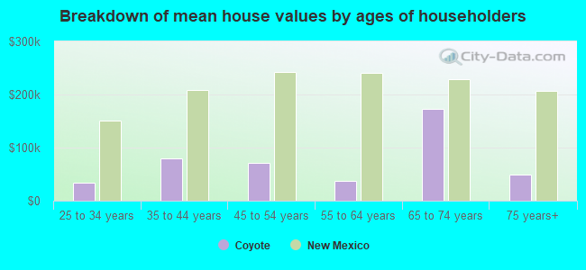 Breakdown of mean house values by ages of householders