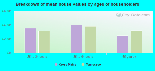 Breakdown of mean house values by ages of householders