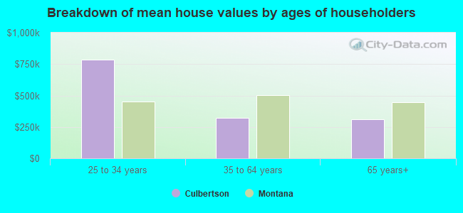 Breakdown of mean house values by ages of householders