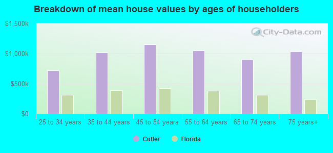 Breakdown of mean house values by ages of householders