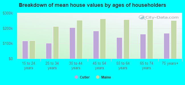 Breakdown of mean house values by ages of householders