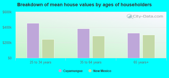 Breakdown of mean house values by ages of householders