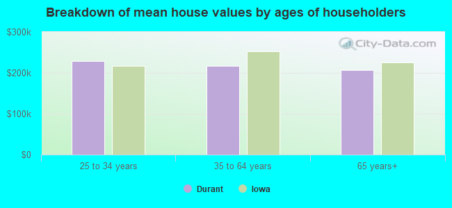 Breakdown of mean house values by ages of householders