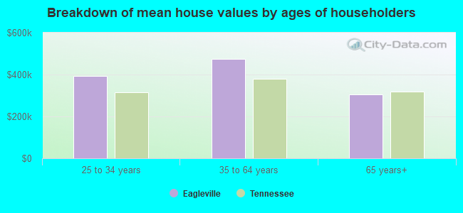 Breakdown of mean house values by ages of householders