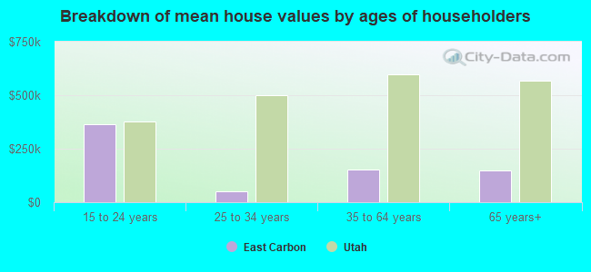 Breakdown of mean house values by ages of householders