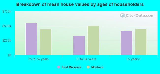 Breakdown of mean house values by ages of householders