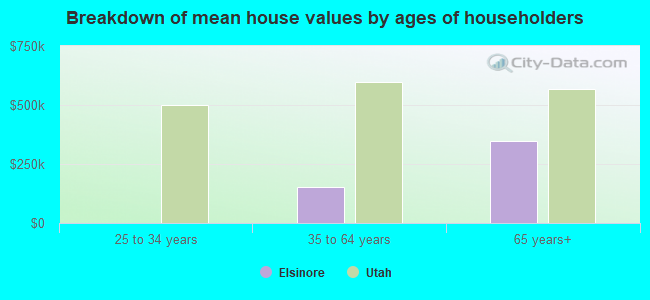 Breakdown of mean house values by ages of householders