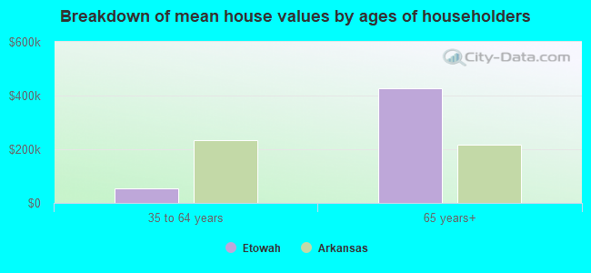 Breakdown of mean house values by ages of householders