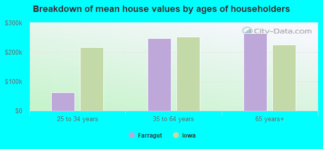 Breakdown of mean house values by ages of householders