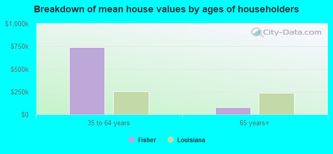 Breakdown of mean house values by ages of householders