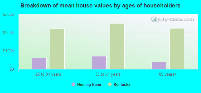 Breakdown of mean house values by ages of householders