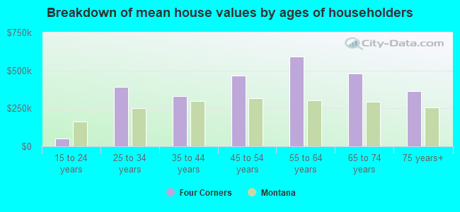 Breakdown of mean house values by ages of householders