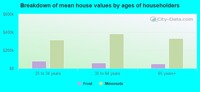 Breakdown of mean house values by ages of householders