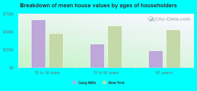 Breakdown of mean house values by ages of householders