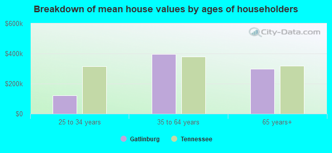 Breakdown of mean house values by ages of householders