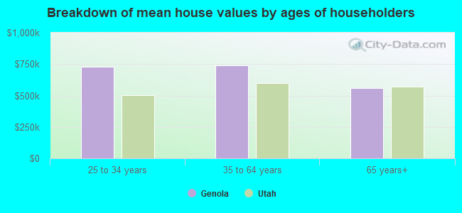 Breakdown of mean house values by ages of householders