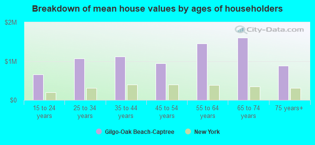 Breakdown of mean house values by ages of householders