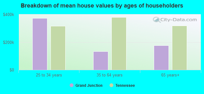 Breakdown of mean house values by ages of householders