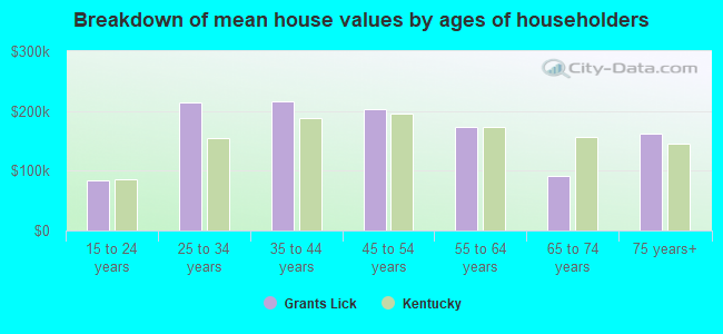 Breakdown of mean house values by ages of householders