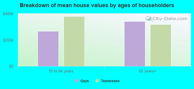 Breakdown of mean house values by ages of householders