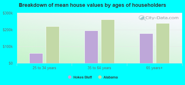 Breakdown of mean house values by ages of householders