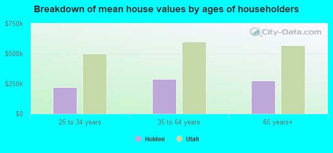 Breakdown of mean house values by ages of householders