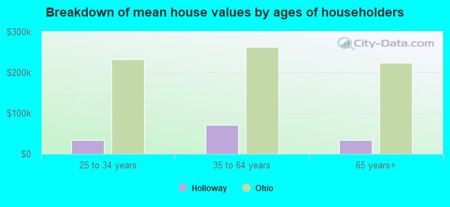 Breakdown of mean house values by ages of householders