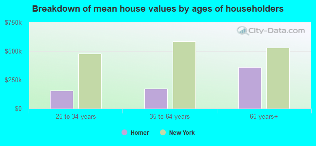 Breakdown of mean house values by ages of householders