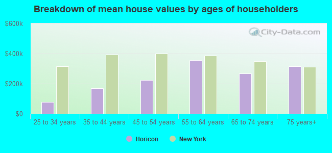 Breakdown of mean house values by ages of householders