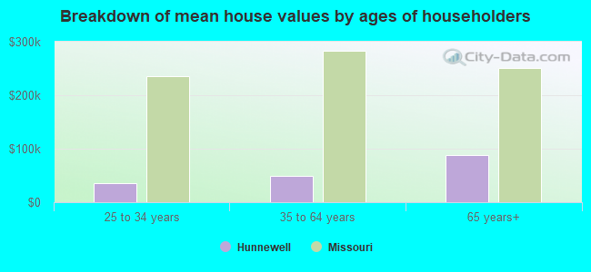 Breakdown of mean house values by ages of householders