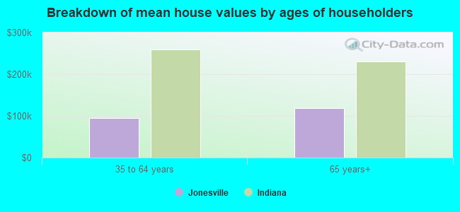 Breakdown of mean house values by ages of householders