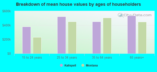 Breakdown of mean house values by ages of householders