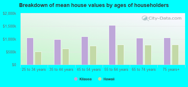 Breakdown of mean house values by ages of householders