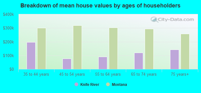 Breakdown of mean house values by ages of householders