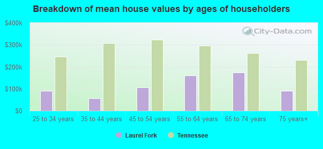 Breakdown of mean house values by ages of householders