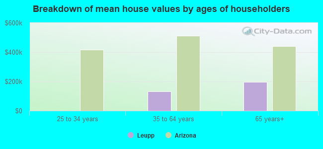 Breakdown of mean house values by ages of householders