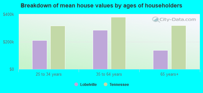 Breakdown of mean house values by ages of householders