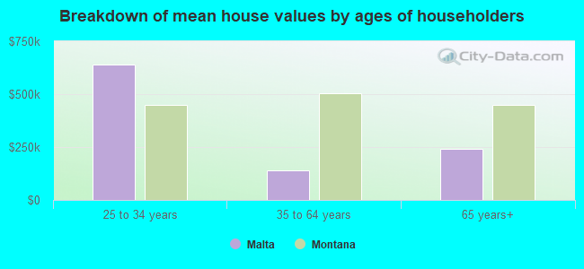 Breakdown of mean house values by ages of householders